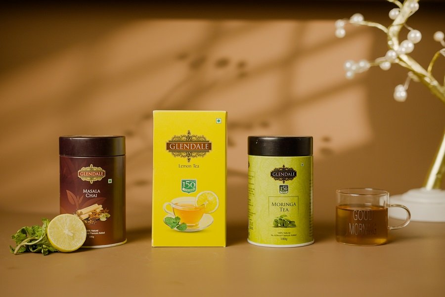 GLENDALE COMBO |  Masala Chai Tea Tin 100g (Pack of 1) | Moringa Tea Tin 100g (Pack of 1) | Lemon Green Tea 25 Enveloped Tea Bags (Pack of 1)