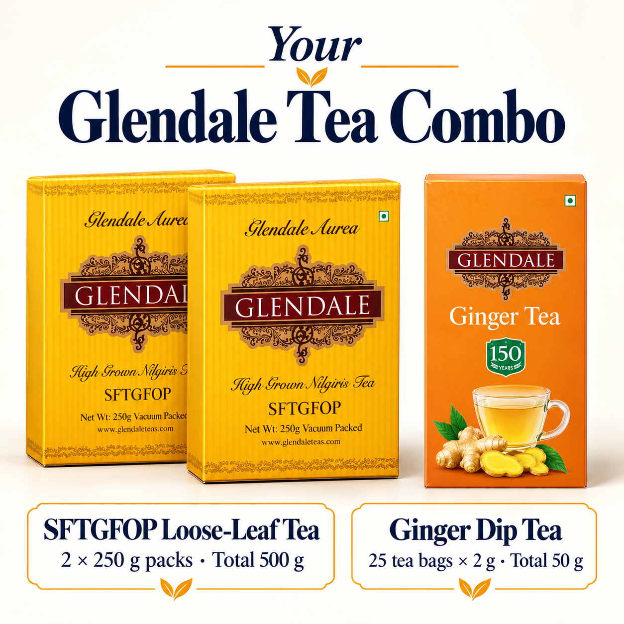 Buy 2 Get 1 Free - Glendale High Grown Nilgiris Tea - Fresh Nilgiris Tea SFTGFOP- Loose Leaf Nilgiris Tea - Single Garden Nilgiris Tea Loose Leaves - Premium Nilgiris Tea - 250g (Pack of 2) - Ginger Tea Dip (Pack of 1)