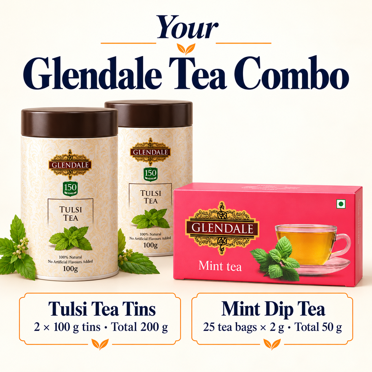 Buy 2 Get 1 Free - Buy Glendale Tulsi Tea Tin 100g (Pack of 2) 150 Years Heritage | Get GLENDALE Mint Tea | 25 Enveloped Tea Bags | Pack of 1 - Image 8
