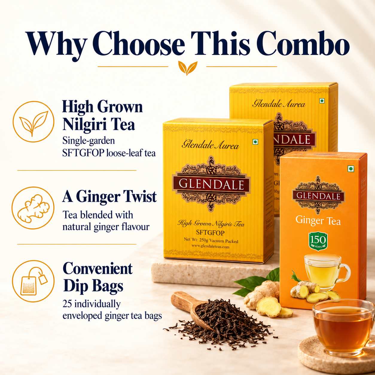 Buy 2 Get 1 Free - Glendale High Grown Nilgiris Tea - Fresh Nilgiris Tea SFTGFOP- Loose Leaf Nilgiris Tea - Single Garden Nilgiris Tea Loose Leaves - Premium Nilgiris Tea - 250g (Pack of 2) - Ginger Tea Dip (Pack of 1) - Image 7