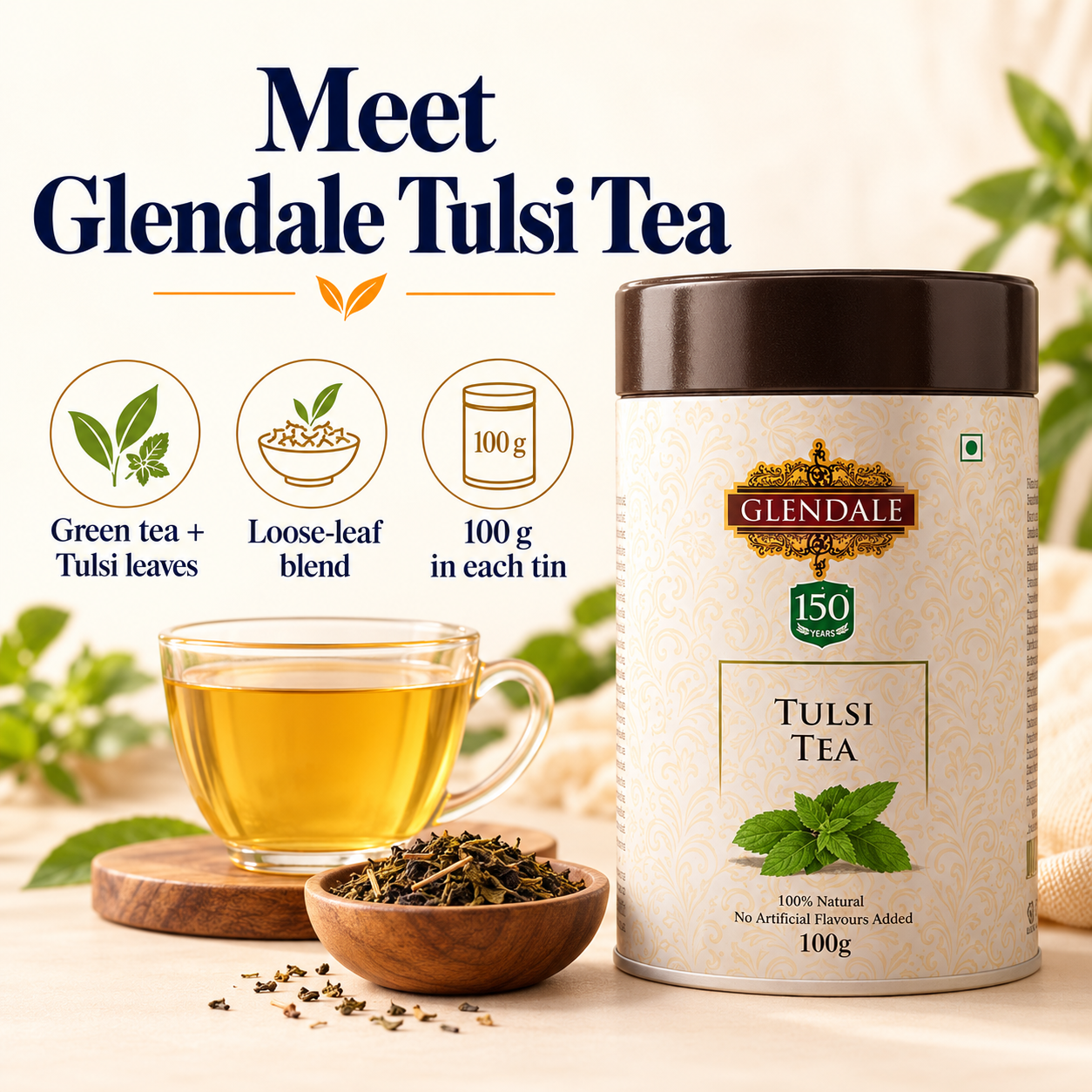 Buy 2 Get 1 Free - Buy Glendale Tulsi Tea Tin 100g (Pack of 2) 150 Years Heritage | Get GLENDALE Mint Tea | 25 Enveloped Tea Bags | Pack of 1 - Image 5