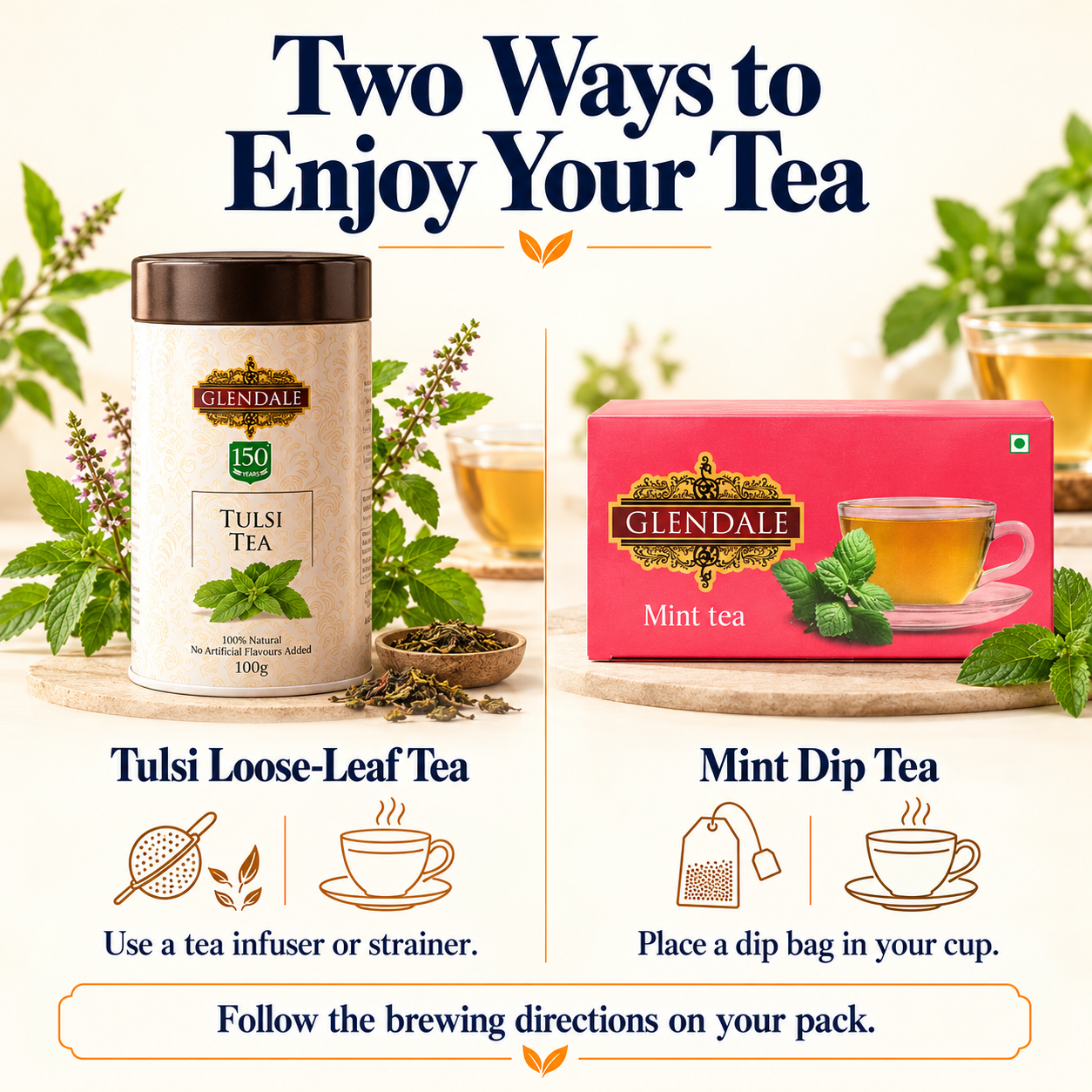 Buy 2 Get 1 Free - Buy Glendale Tulsi Tea Tin 100g (Pack of 2) 150 Years Heritage | Get GLENDALE Mint Tea | 25 Enveloped Tea Bags | Pack of 1 - Image 3